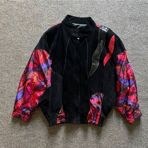 Vintage Julian K. Made in Israel Colorful Suede Leather Bomber Jacket Womens Med